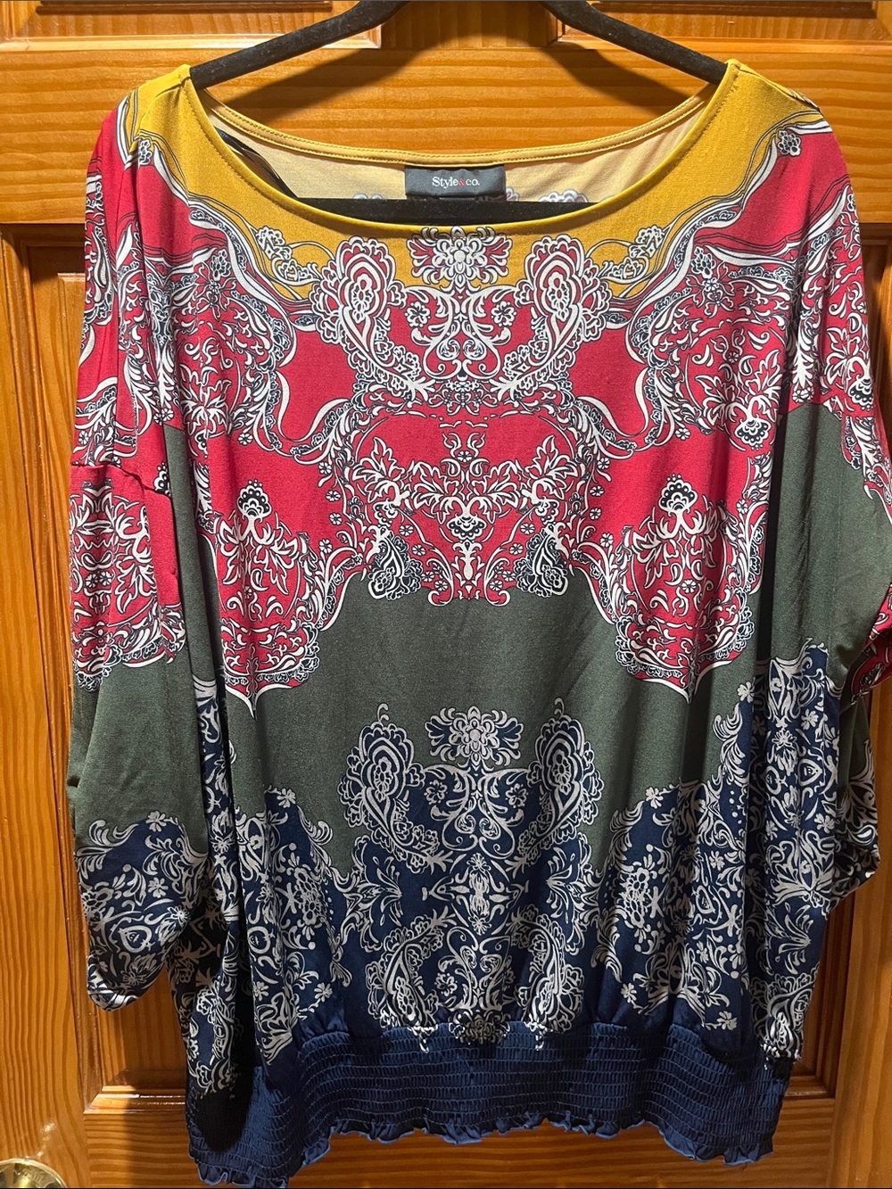 Style & Co. Multicolor Paisley Scoop Neck Tunic - Red/Olive/Navy/Gold